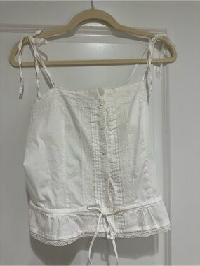 Brandy Melville White Lace-Trim Tie-Strap Cami